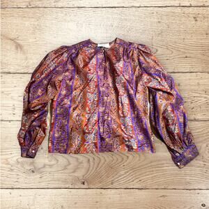 Oscar de la Renta VTG 1980's Polyester Satin Blouse Size 6